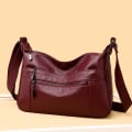 Miniatyrbild 2 av 4: Dam Läder Crossbody Väska Multi-Pocket Mjuk Dam Läder Axelväska Handväska Lätt med Justerbar Rem (Röd)
