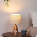 Miniatyrbillede 2 af 5: Sengsidelampe, Tripod Bordlampe, Træ med Linned Stofskærm, Lille Natbordlampe til Børneværelse, Soveværelse, Børneværelse, Sidebord, Læsning