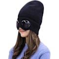 Miniatyrbilde 3 av 4: Unisex Goggle Beanie Strikket Vinter Chunky Beanie Hat(svart)