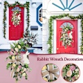 Miniatyrbild 2 av 5: Påskkrans för ytterdörr, kaninhusskylt i trä, påskkanin, påskhängande dörrskylt, dekoration, blomsterkrans för påsk, väggfönsterdekoration