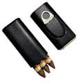 Miniatyrbillede 1 af 5: Sort læder cigaræske, cigar etui, bærbar læder cigar etui med cedertræ foring 3 rør, med rustfrit stål cigar cutter