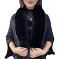 Miniatyrbild 1 av 4: Stickad tjock damlös sjal poncho cape reversibel överdimensionerad lång stickad varm wrap för kvinnor damer på vintern (svart)