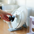 Miniatyrbild 4 av 5: Grå multifunktionell plastgrytlockhållare hopfällbar köksdiskavloppsställ köksförvaringsställ
