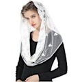 Miniatyrbillede 2 af 5: Kirke Slør Katolsk Mantilla Hovedtørklæde Blonder Tørklæde Til Kvinder Messe Latin Bede Bryllup Ceremoni Sort Hvid Brudt V103