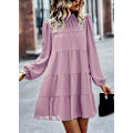 Miniatyrbillede 3 af 4: 2023 Dame Sommer Langærmet Ruffle Maxi Kjole, Mock Neck Lagdelt Mini Babydoll Casual Swing Tunika Skift Kjole