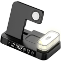 Miniatyrbillede 2 af 4: Trådløs oplader, 4-i-1 trådløs opladningsstation med LED-nattelys, digitalt ur, AirPods-ur-alarm, Apple iPhone (sort)