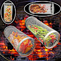 Miniatyrbilde 4 av 5: 2 stk. 20 cm grillkurv i rustfritt stålnett, rund grillbur, roterende trommel, bærbar PC-nett