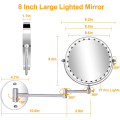 Miniatyrbillede 4 af 4: 8 tommer LED makeup spejl vægmonteret belyst forstørrelsesspejl, 1x/10x forstørrelse USB-opladning, 360° udtrækkelig drejelig, til badeværelser og hjem