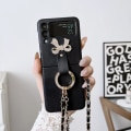 Miniatyrbild 1 av 5: PU-läderfodral kompatibelt med Samsung Galaxy Z Flip 3/4, crossbody-snodd skyddande fodral med ringhållare för Galaxy Z Flip 3 svart