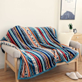 Miniatyrbillede 4 af 5: Plaid Fleece Tæppe 125x150cm, Blødt og Hyggeligt Tykt Flanneltæppe, Vendbart Blåt Tæppe og Plaider, Blødt Hyggeligt Sherpa Sofatæppe Stribe