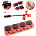 Miniatyrbillede 1 af 5: Caster Wheel Furniture Moving Moving Tool Heavy Stuffs Moving Roller med 4 hjul og 1 hjulstang - Rød