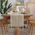 Miniatyrbilde 1 av 5: Rustikk linpute med pompom håndlaget, fast stil, 160 cm lang, for festlig og spisestue dekorasjon, 160x33cm