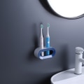 Miniatyrbillede 4 af 5: Sæt med 2 elektriske tandbørsteholdere (blå + grå), drænbare vægmonterede elektriske tandbørsteholdere, elektrisk tandbørsteopbevaring, vægmonterede ele