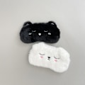 Miniatyrbild 4 av 5: Söt sovmask, svart katt mjuk plysch fluffig sovmask rolig tecknad kattunge ögonbindel romantisk ögonmask ögonmask (svart, katt)