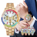 Miniatyrbillede 2 af 5: Kronograf Quartz Ur Guld Tone/Rainbow Rhinestone Diamant(rose gold)