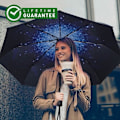 Pikkukuva 5 / 5: Tähtitaivas kolminkertainen taittuva sateenvarjo Kompakti matkasateenvarjo, Kestävä sateenvarjo Kannettava sateenvarjo - Vahvistettu katos, Ergonominen kahva
