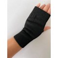 Miniatyrbillede 2 af 5: Grå og sorte fingerløse handsker til kvinder i fleece, varme vinter unisex halvfingerhandsker, tykke fingerløse handsker til mænd til cykling, løb, cykel, løb, vandreture, udendørs sport