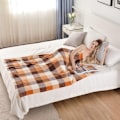Miniatyrbillede 5 af 5: Polar plaid tæppe til seng eller sofa i fleece, tæppe i ternet flannel til alle årstider 150 x 200 cm, orange