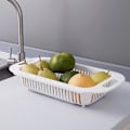 Miniatyrbillede 2 af 3: Udtrækkelig over vasken si, justerbar si, vask grøntsagsfrugt afløbskurv til køkken (hvid)