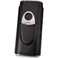 Miniatyrbillede 1 af 5: Høj kvalitet læder humidor (sort) rummer op til 3 cigarer dækket cigar humidor med sølv cigar cutter