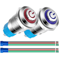 Miniatyrbilde 1 av 5: 2-pakning 12mm 12V 24V 3A rustfritt stål selvlåsende trykknappbryter LED-strømsymbol normalt åpen SPST PÅ Av vanntett med strømuttak (blå)
