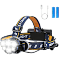 Miniatyrbillede 1 af 5: Superlys Superlys Hovedlampe, Genopladelig LED-lommelygte, LED-hovedlampe med 6 LED'er 12000LM 8 lystilstande med USB-kabel