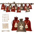 Miniatyrbilde 1 av 4: Jute Canvas Bag for DIY Julekalender, Adventskalender Bag Julepose, Julekalender Bag med Tretremerker, for Count to Re