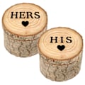 Miniatyrbilde 1 av 5: Et par med bryllupsringer i tre (diameter 6 cm, HERS, HIS), med ringerboksholdere for oppbevaring på bryllupsforlovelsesfester og Valentin