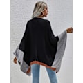 Miniatyrbilde 5 av 5: Kvinners Boho Buffalo Plaid Cape Cashmere Sjal Genser Cardigan Vinter Teppe Frakk, Svart