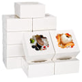 Miniatyrbillede 2 af 4: 50 stk. 6x6x3 tommer hvide bageriæsker med vindue, kageæsker, dessertæsker, konditoræsker til jordbær, cupcakes, chokolademuffins, donuts