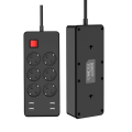 Miniatyrbillede 4 af 5: Multifunktionel overspændingsbeskytter med 6 stikkontakter og 4 USB-porte, stikdåse med individuel afbryder mod overbelastning, 1,5 m sort