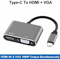 Miniatyrbillede 2 af 5: USB C til HDMI VGA adapter, 2 i 1 type C til HDMI 4K, VGA 1080P kompatibel med MacBook Pro/Air 2020 2019, iPad Pro, Surface, grå
