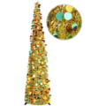 Miniatyrbilde 1 av 4: Pop-up juletre med glitter og lys - Sammenleggbart fargerikt glitter kunstig juletre dekorasjoner for hjem, hage