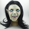 Pikkukuva 5 / 5: Halloween-kauhunaamio, aave, hauska päähine, mustat hiukset, noita, zombi, aave rekvisiitta