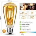 Miniatyrbillede 2 af 5: Sæt med 6 vintage EDison E27 LED-pærer, 6 W (erstatter 60 W), Retro pære ideel til nostalgisk og retro belysning, varm hvid