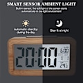 Miniatyrbillede 2 af 3: Digital vækkeur, trævækkeur, digitalt ur, massiv træskal, med kalender og temperatur, baggrundsbelysning, 12/24 timer, slumrefunktion til
