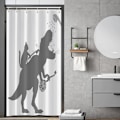 Miniatyrbillede 1 af 5: Sjovt badeforhæng 90x180, kat hjælper dinosaur badeværelse badeforhæng børn dreng silhuet sort hvid skygge vandtæt forhæng polyester vaskbar