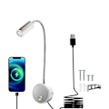 Miniatyrbillede 1 af 4: Dæmpbar Touch Wall Reading Lamp LED Hovedgærde Læselampe med USB-port og Afbryder, Fleksibel Svanehalslampe med Stik, 3W Wall Bedside Lamp fo