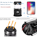Miniatyrbild 3 av 3: Portabel LED Campinglykta - Ultra Ljus USB Laddningsbar Solcells Batteridriven Lykta Ficklampa, för Camping, Vandring, Skjul Under Strömstörningar