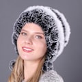 Miniatyrbillede 3 af 5: Kvinde Faux Fur Huer, Vinter Faux Fur Huer, Varme Huer med Blomsterstriber, Bløde og Fluffy Huer One Size