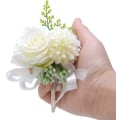 Miniatyrbillede 4 af 5: (Hvid) 1 sæt, 2 kunstige håndledsblomster, bryllupscorsage, rosencorsage, bryllupshåndledsblomst, håndledsblomst, egnet til bryllup, banket, fødselsdag