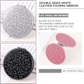 Miniatyrbillede 5 af 5: 2 stk. spejl lomme makeup pu, mini dobbeltsidet foldespejl til rejser, professionelle ture (rund sort)
