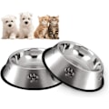 Miniatyrbillede 2 af 4: Bols Chat Alimentaire en Acier Antidérapantes avec Base en Caoutchouc, Gamelles d'eau pour Animaux de Compagnie de Petite Taille, 2 Gamelles, 18cm