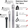 Miniatyrbilde 4 av 5: 500x7,9 mm metallisk strammehalskjede, sølvfarget rustfritt stålkabel, robust kabelbinding – metallglidelås – 120 kg motstand, sett med 100 deler