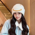 Miniatyrbillede 3 af 4: Stor ansigts japansk tyk strikket hue til kvinder efterår og vinter mode uld hue udendørs varm hue sweater trend
