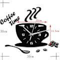 Miniatyrbillede 2 af 4: Kreativ DIY Akryl Køkken Vægur Moderne Design Kaffe Kop Form Ur Vægskunst Hjem Dekoration Hul Digitalt Ur
