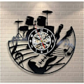 Miniatyrbild 1 av 5: Musikgitarr Vinyl Record Väggklocka Modern Design Kreativ Väggkonst Vardagsrum Sovrum Dekoration Klocka med 12 Tums LED
