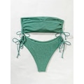 Pikkukuva 2 / 4: Naisten 2-osainen bandeau-uimapuku, solmittava sivu, ribbineulottu bikinit, S