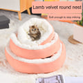 Miniatyrbilde 5 av 5: Rolig hundsäng kattsäng, plysch varm husdjurssäng, bekväm kram rund säng, rosa 30cm