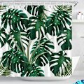 Miniatyrbilde 1 av 4: Dusjforheng til baderom, eksotisk tropisk jungelskog, grønne blader, Monstera, hvitt polyesterstoff, vanntett, muggsikkert, 180x180cm